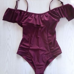 Burgundy Off-Shoulder One Piece Swimsuit (NWOT)